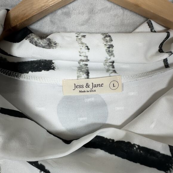 Jess & Jane Sleeveless Top Large Black White Cowl Neck Abstract Print Tunic Tank - Picture 2 of 10